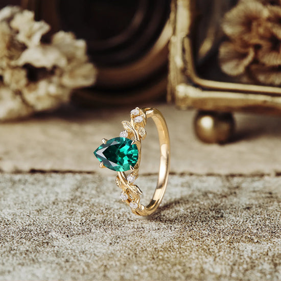 Emerald Leaf Engagement Ring
