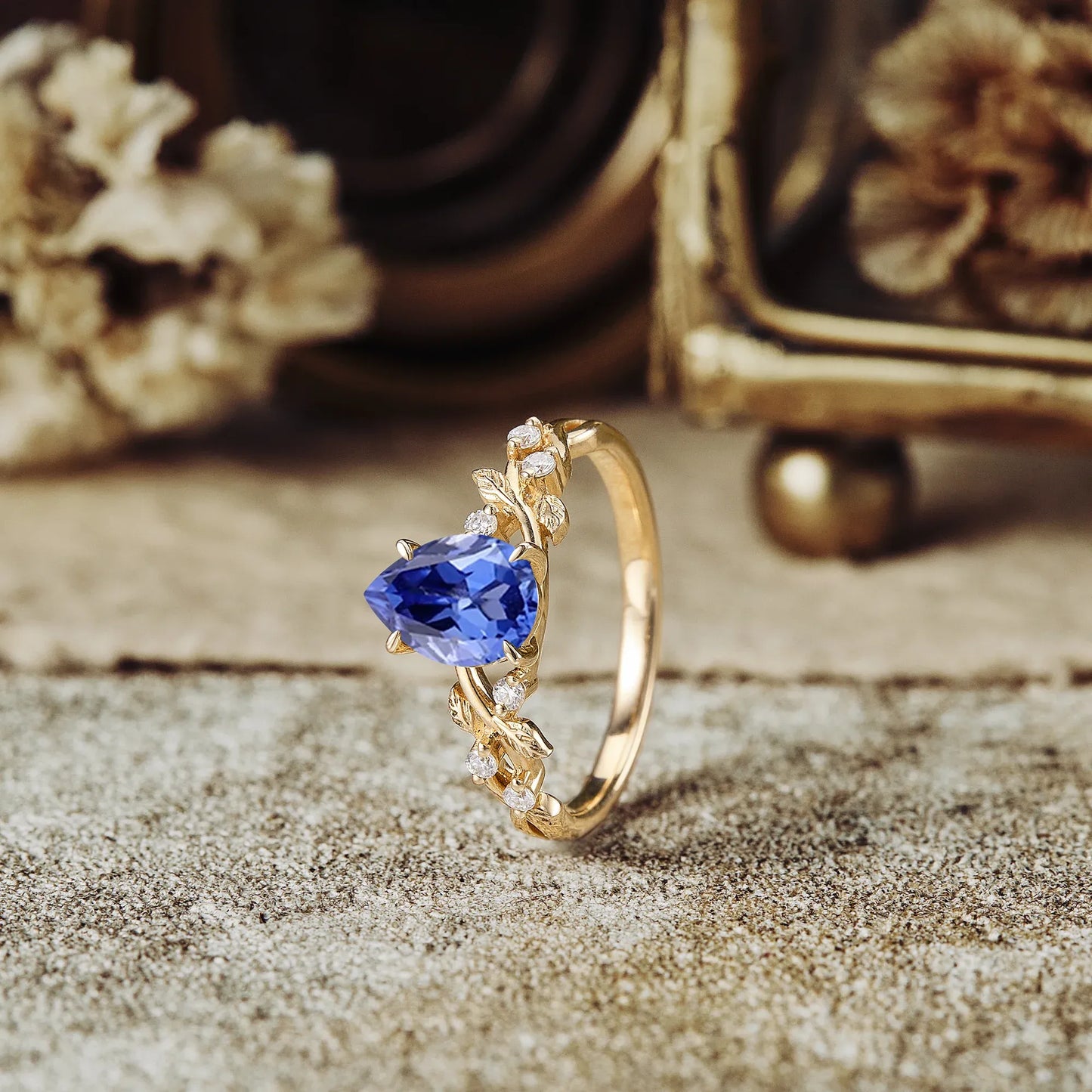 Cornflower Sapphire Leaf Engagement Ring
