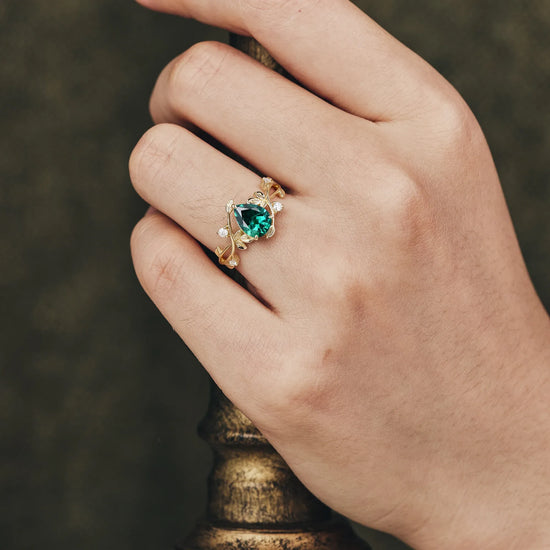 Pear Cut Emerald Leaf Ring