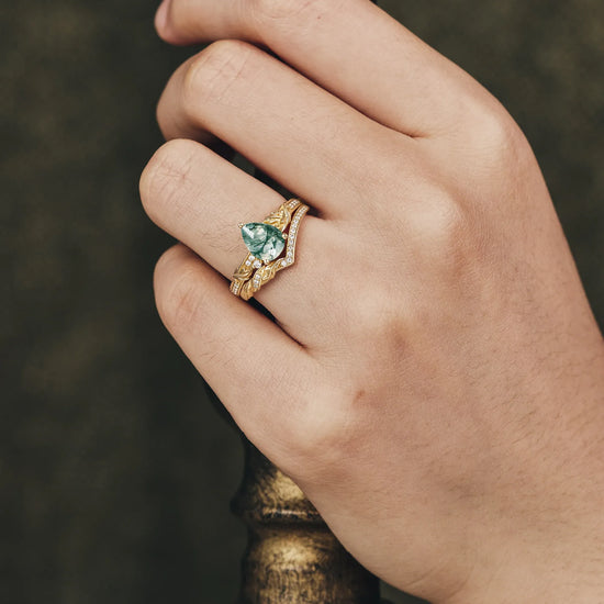 Pear Shape Moss Agate Engagement Ring