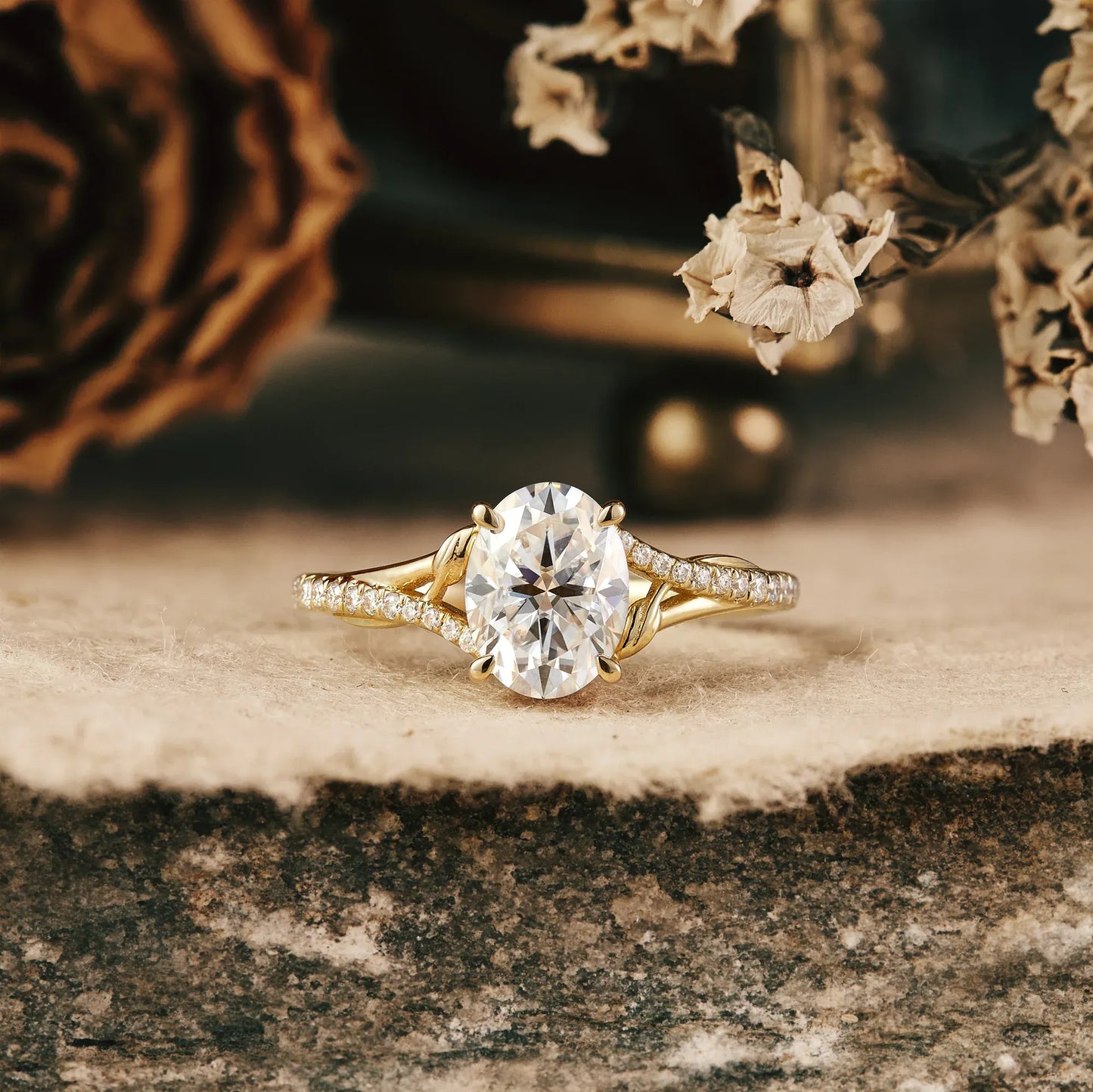 Moissanite Twisted Leaf Engagement Ring