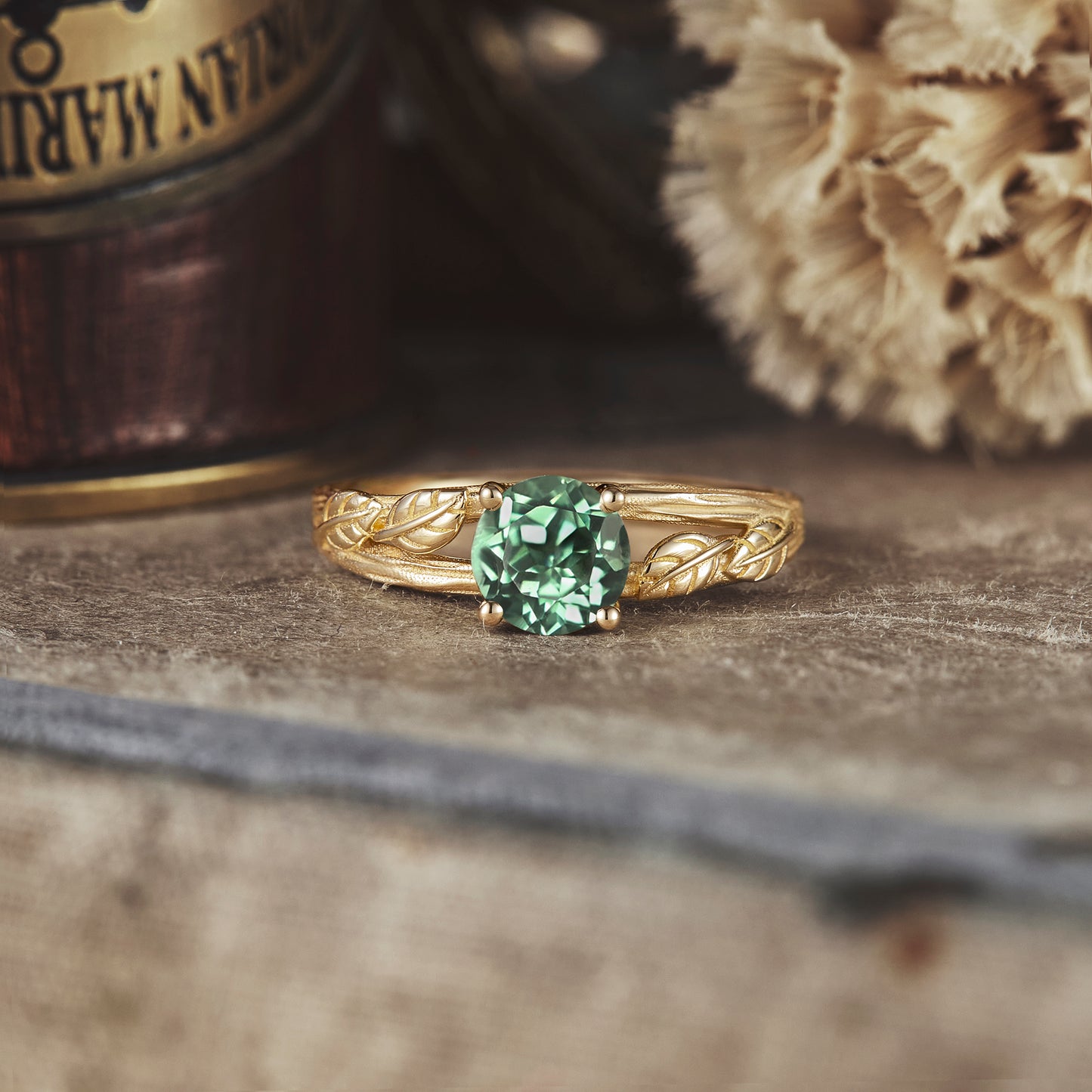 Textured Twig Green Sapphire Ring