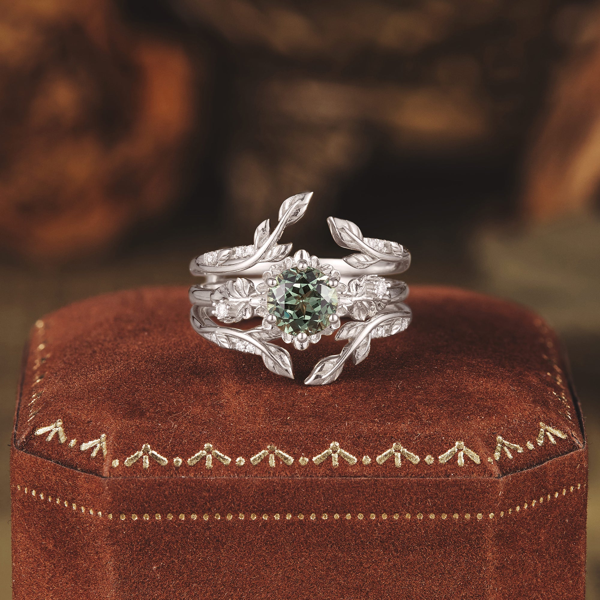 Beekeeper Garden Ring with Green Sapphire Set