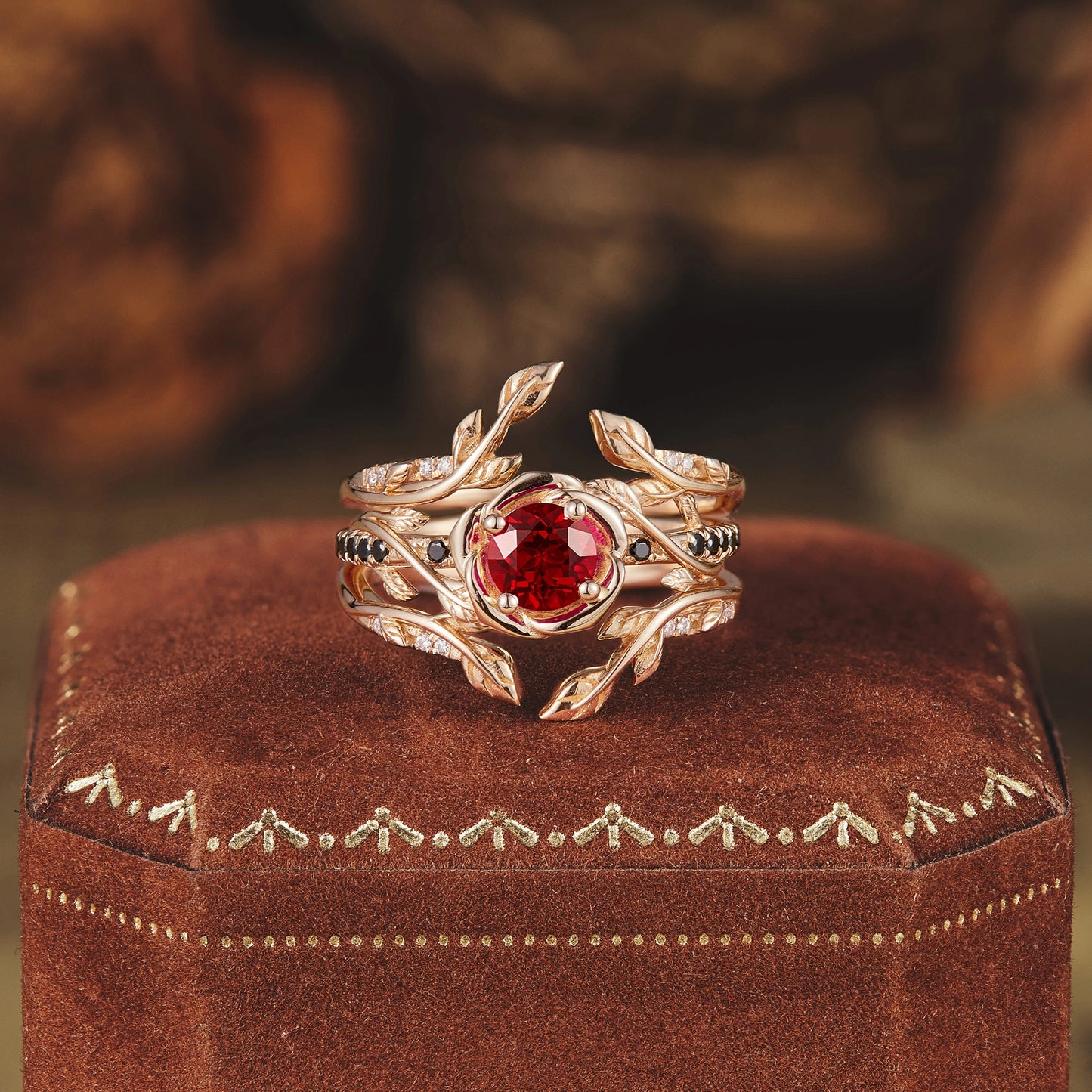 Black Onyx and Ruby Ring Set