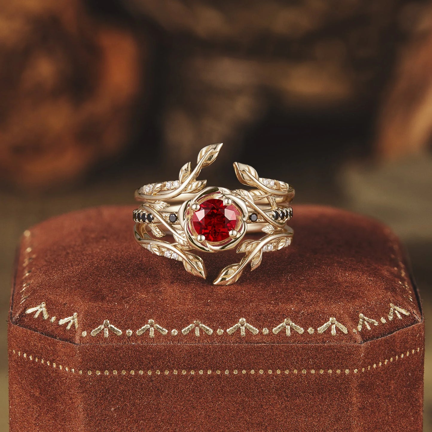 Black Onyx and Ruby Ring Set