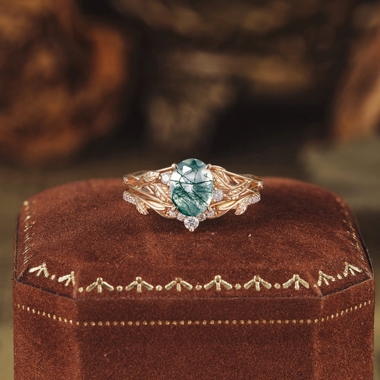 Moss Agate Ring Set