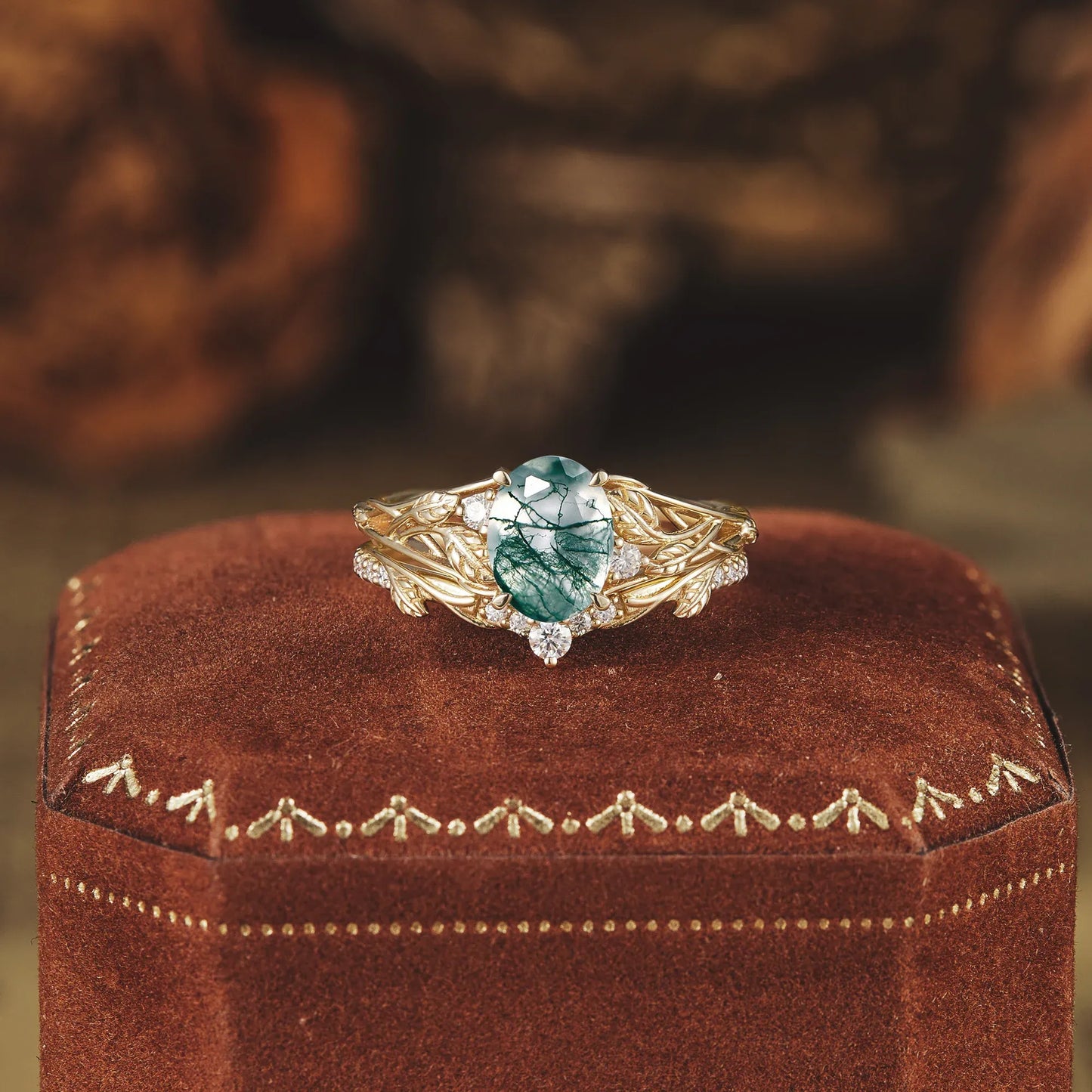 Moss Agate Ring Set