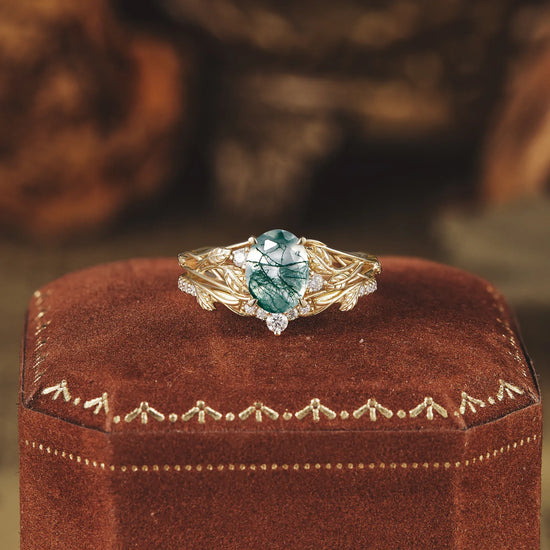 Moss Agate Ring Set