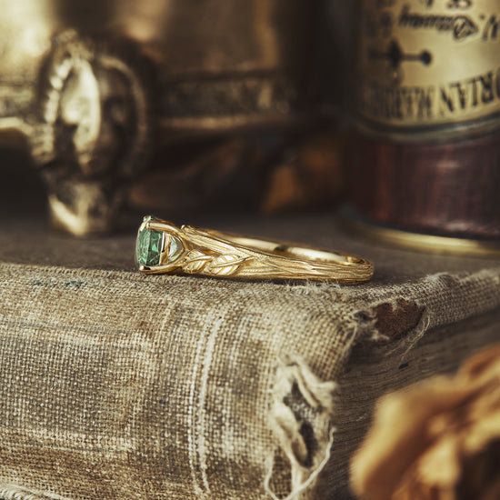 Textured Twig Green Sapphire Ring
