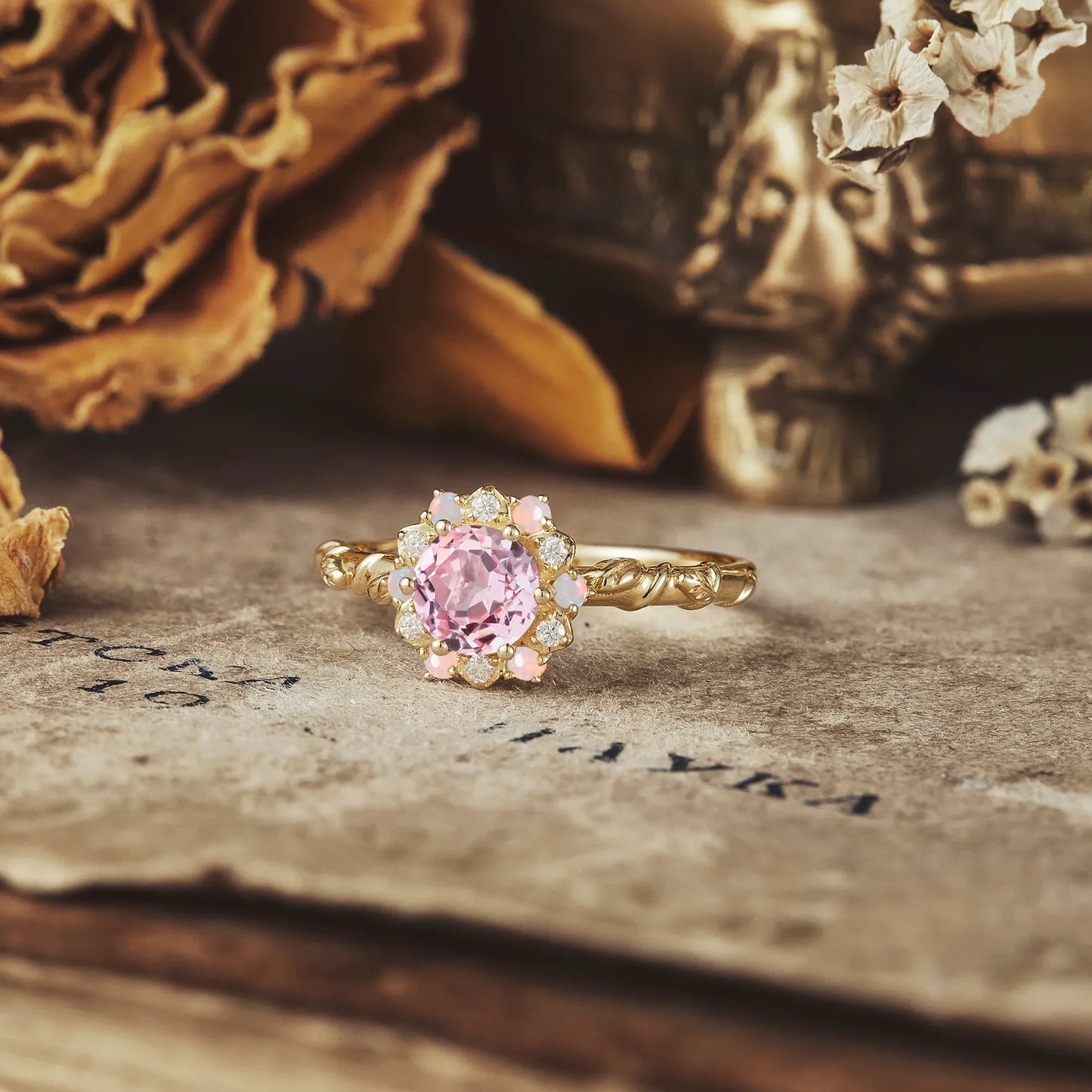 Halo Pink Padparadscha Ring