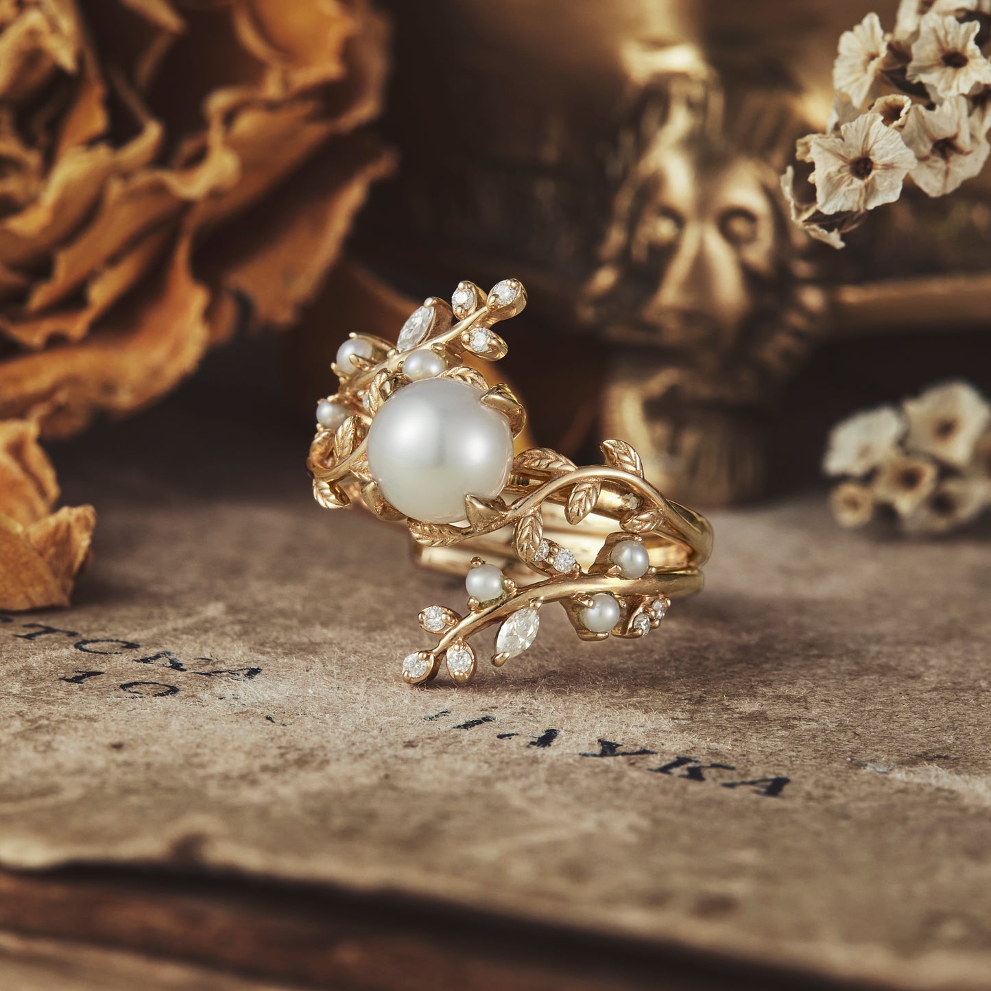 Nature Inspired Pearl Ring Set - Blanche