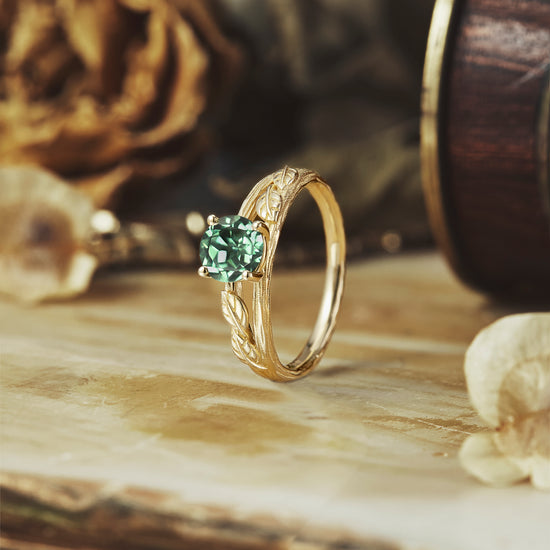 Textured Twig Green Sapphire Ring