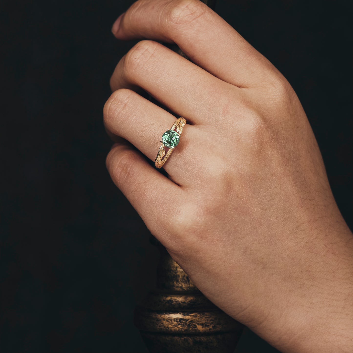 Textured Twig Green Sapphire Ring