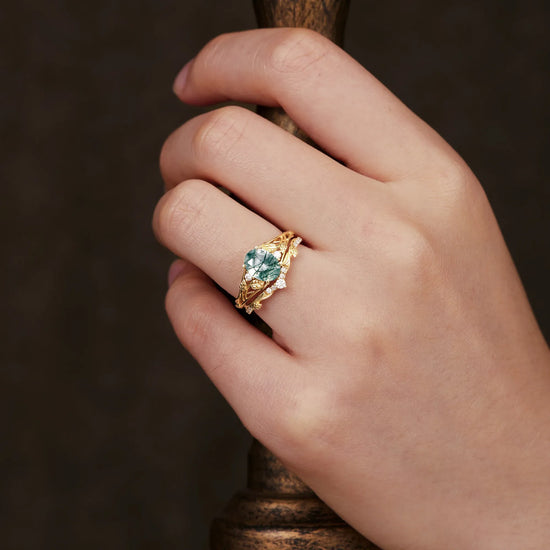 Moss Agate Ring Set
