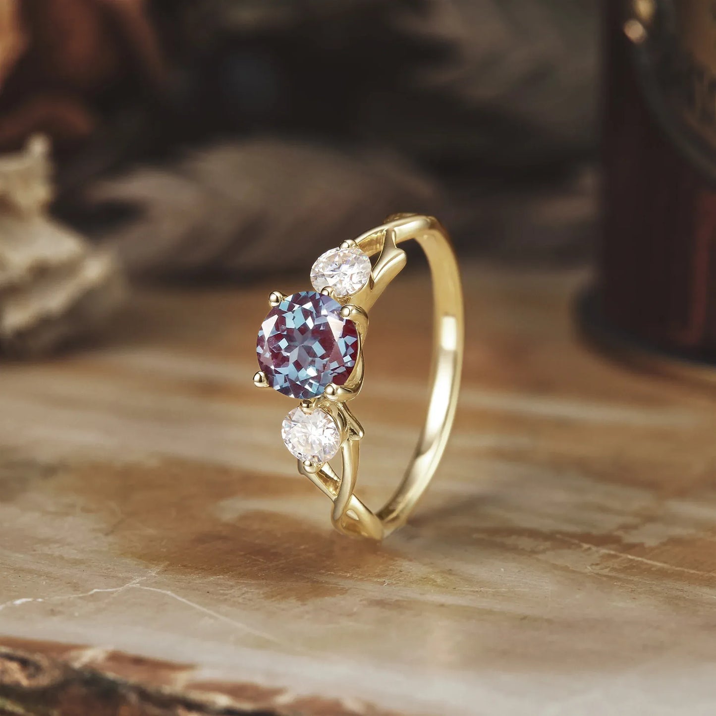 Three-Stone Alexandrite and Moissanite