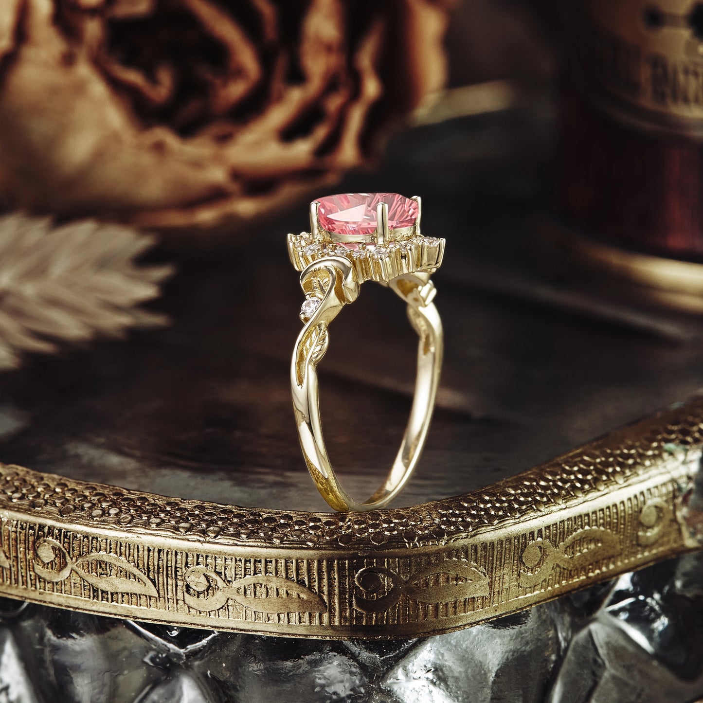 Sparkle Cut Padparadscha Ring