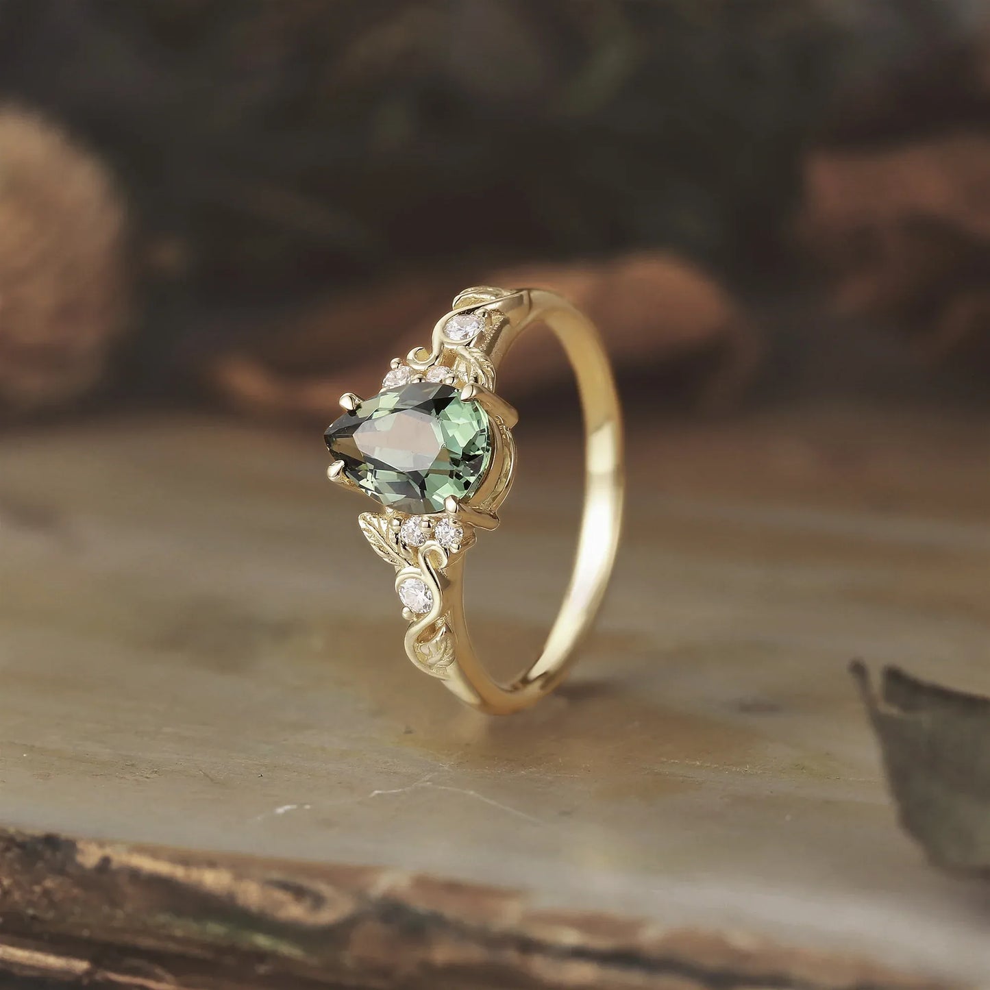 Green Sapphire Leaf Ring
