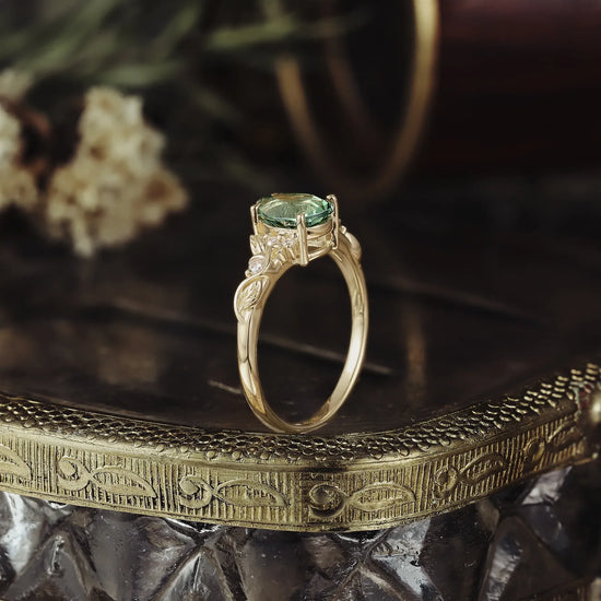 Green Sapphire Leaf Ring