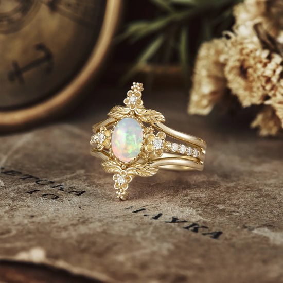 A Floral and Leafy Ring Set