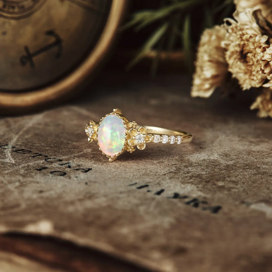 Opal Floral and Leafy Ring
