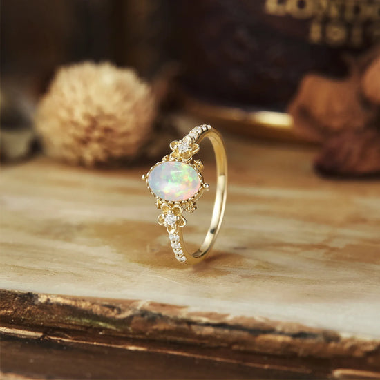 Opal Floral and Leafy Ring