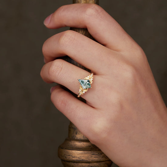 Kite Cut Moss Agate Engagement Ring