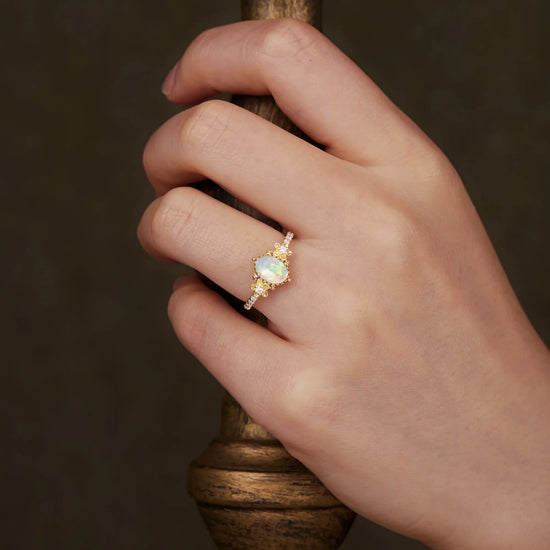 Opal Floral and Leafy Ring