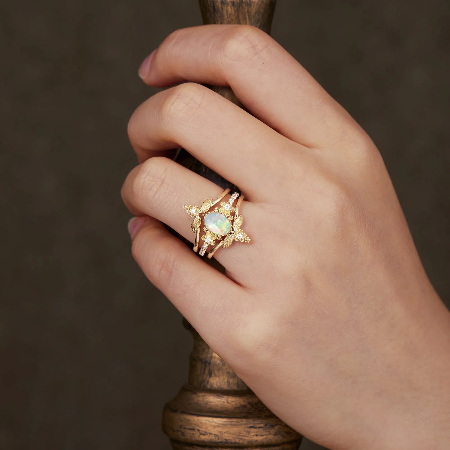 A Floral and Leafy Ring Set