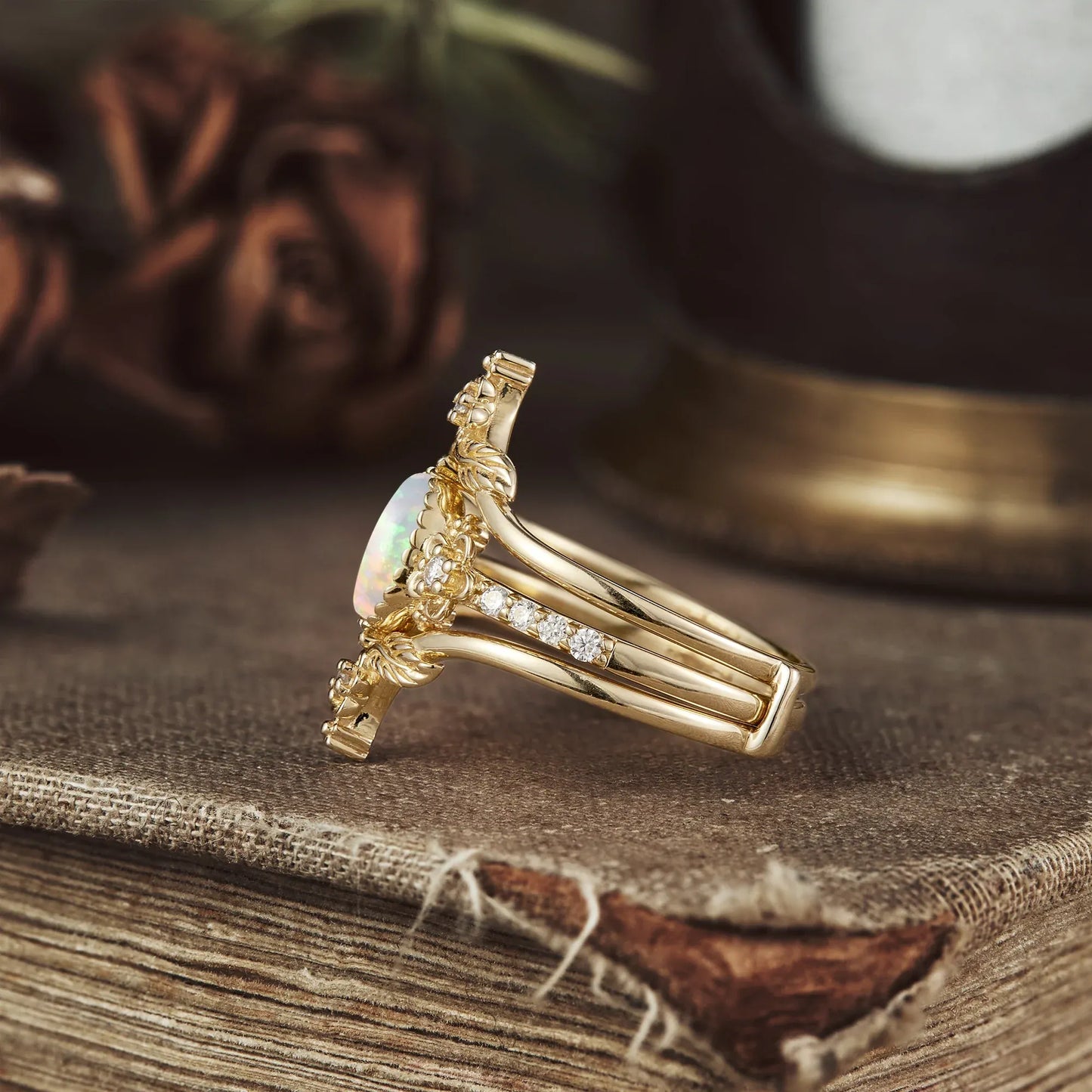 A Floral and Leafy Ring Set