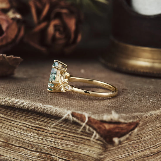 Kite Cut Moss Agate Engagement Ring