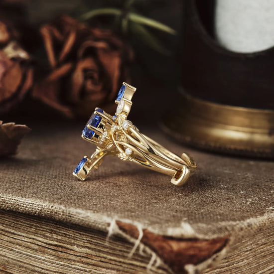 Hexagon Sapphire Vine Ring Set