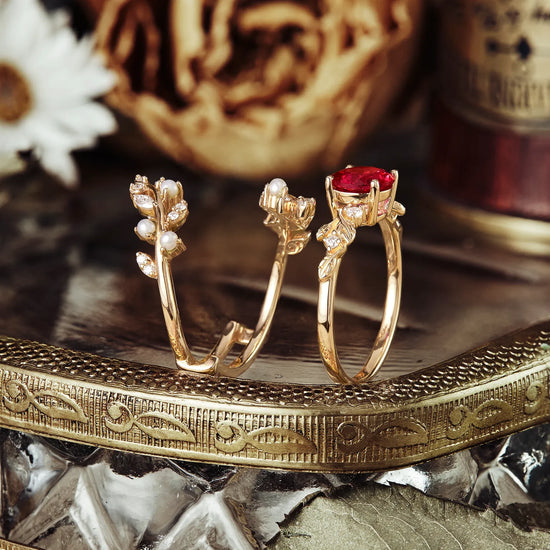 Ruby Engagement Ring Set