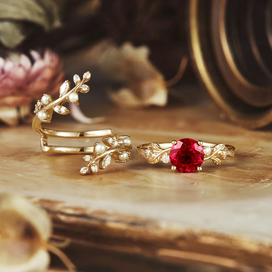 Ruby Engagement Ring Set