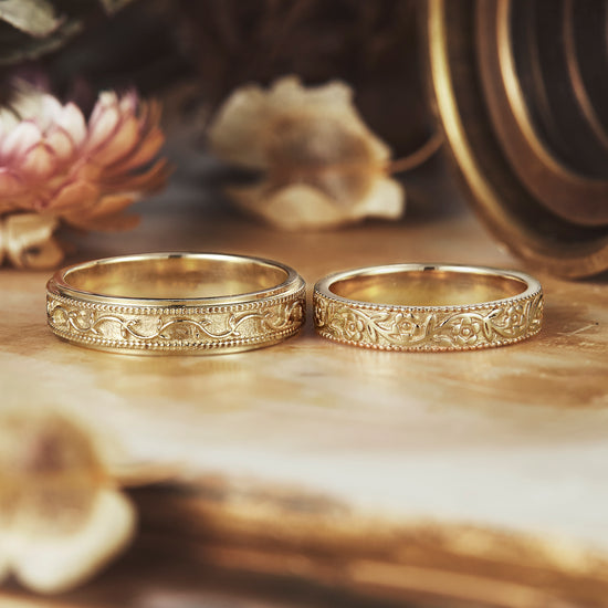 Leaves & Flowers Couple Rings - Brand&Brandy