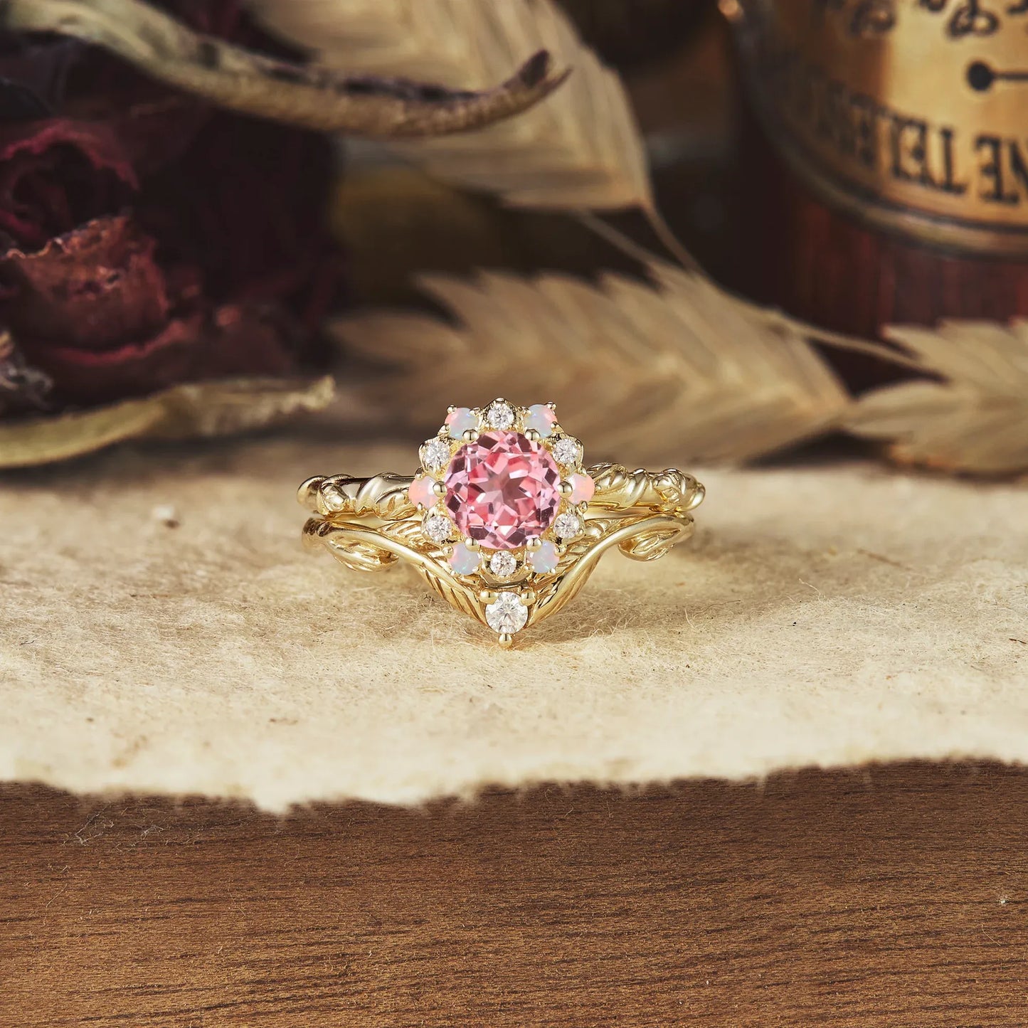 Halo Pink Padparadscha Ring Set