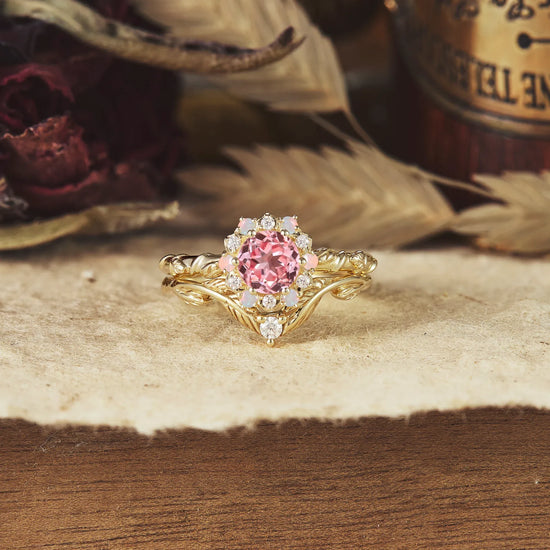 Halo Pink Padparadscha Ring Set
