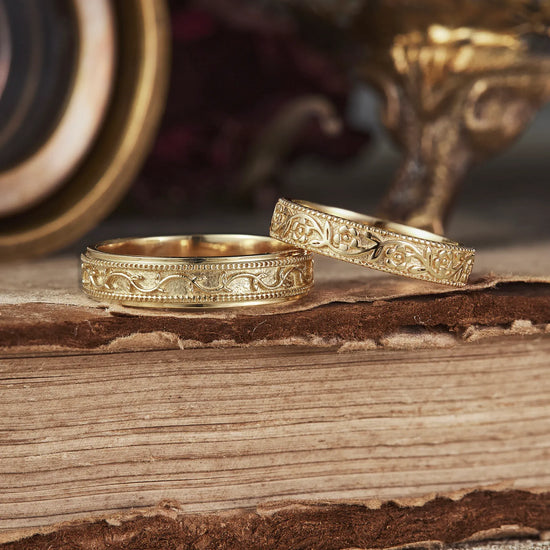Leaves & Flowers Couple Rings