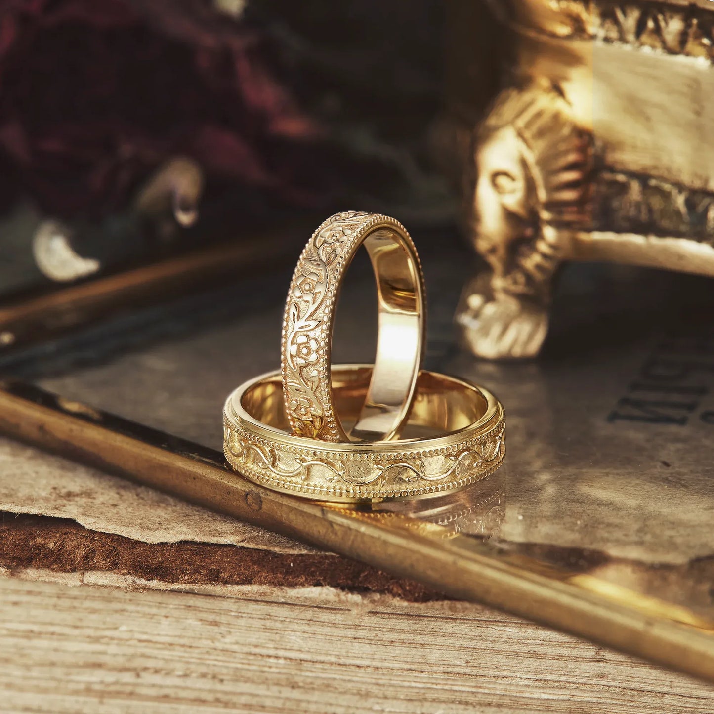 Leaves & Flowers Couple Rings