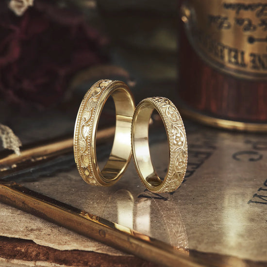 Leaves & Flowers Couple Rings