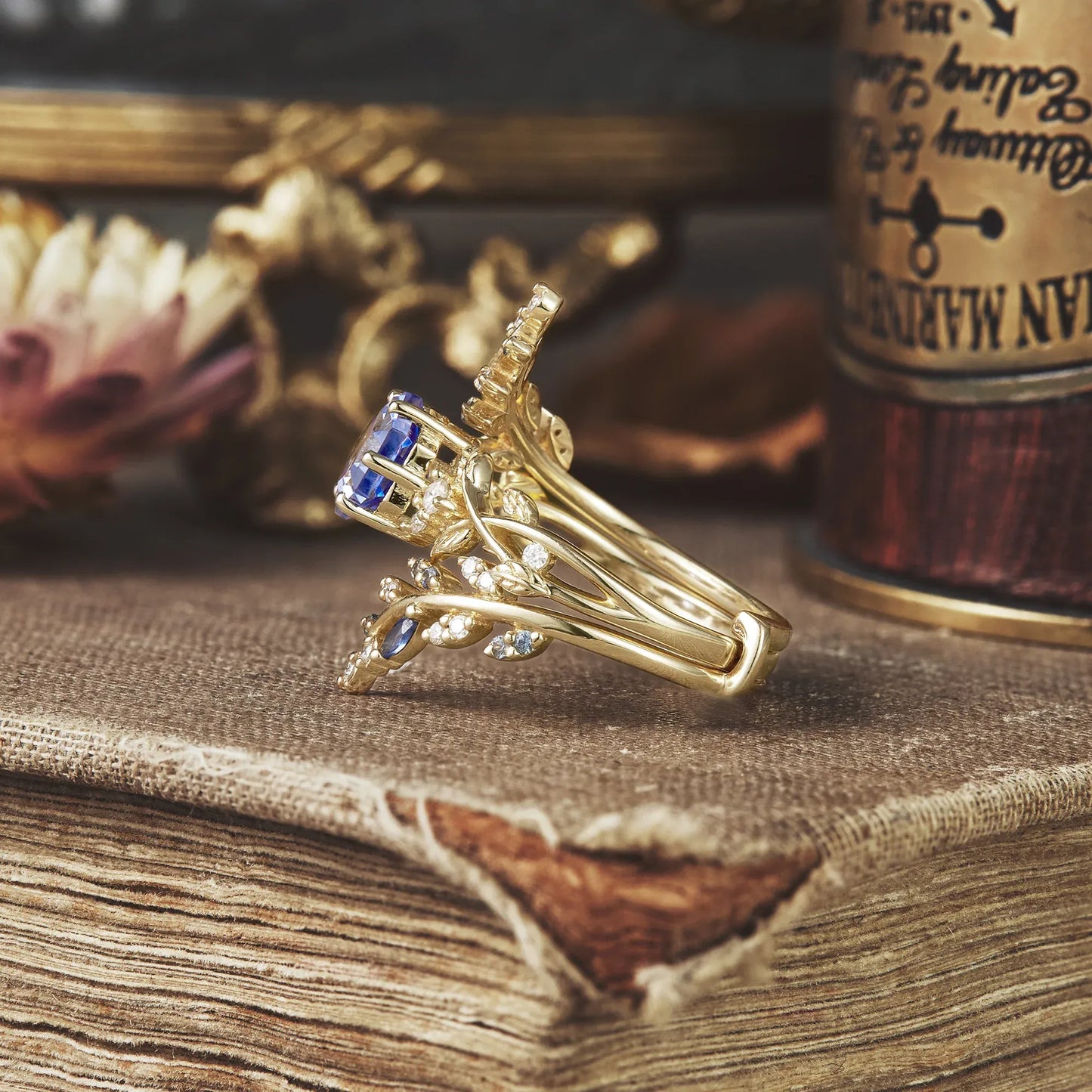 Aphrodite's Hexagon Sapphire Vine Ring Set
