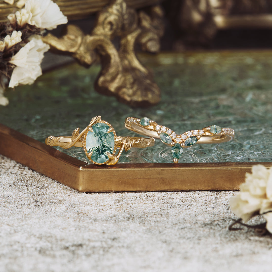 moss agate rings