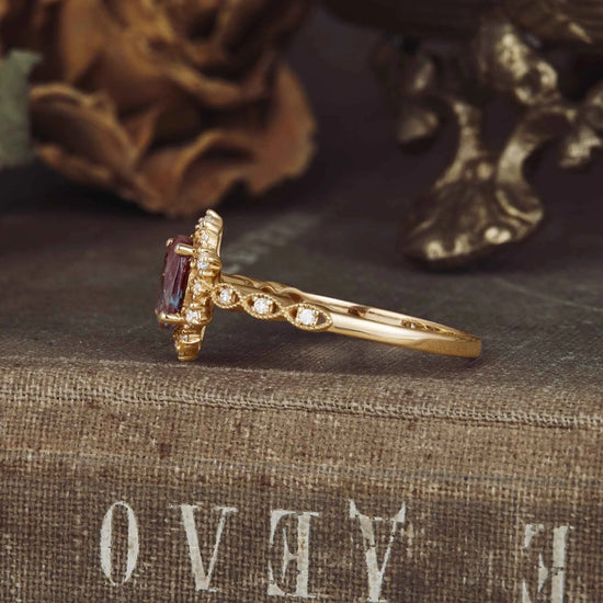 Oval Alexandrite Cluster Engagement Ring