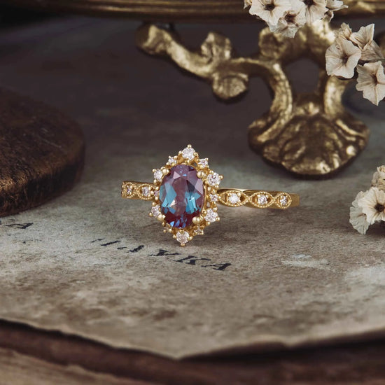 Oval Alexandrite Cluster Engagement Ring