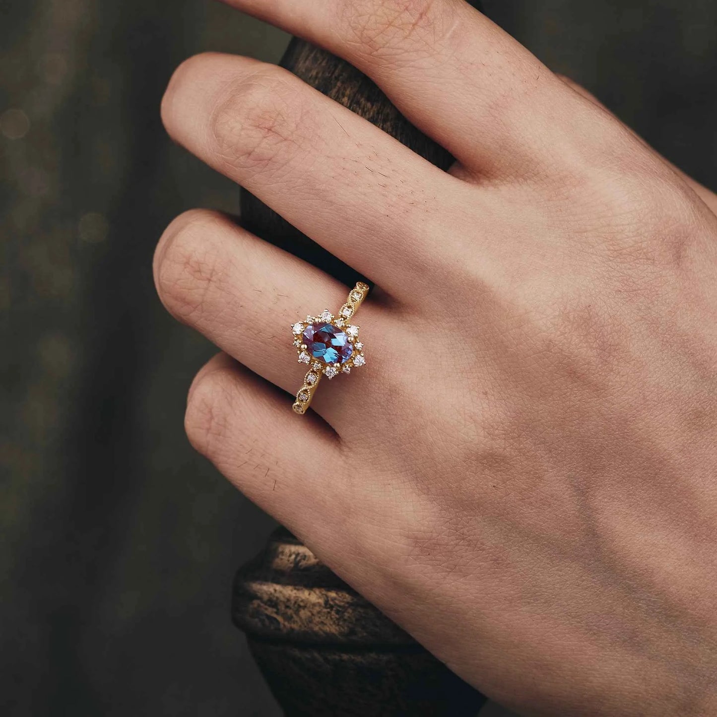Oval Alexandrite Cluster Engagement Ring