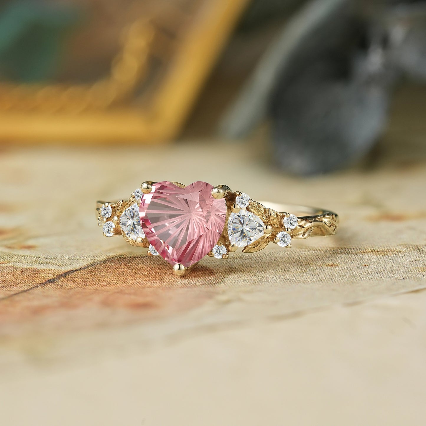 Heart Shaped Padparadscha Engagement Ring
