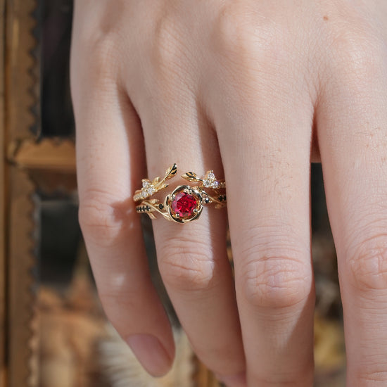 Ruby with Black Onyx Ring Set 2pcs