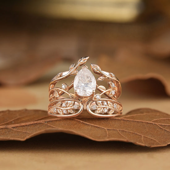 1.7ct Pear Moissanite Couple Ring Set 3pcs-Infinity Pair