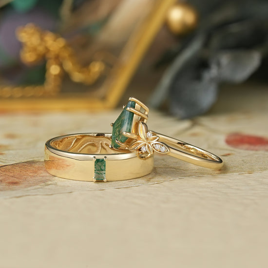 2pcs Moss Agate Couple Ring Set-Serendipity Pair - GemsMagic