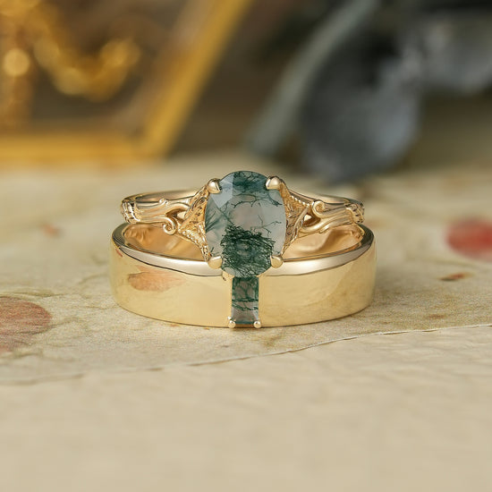2pcs Moss Agate Couple Ring Set