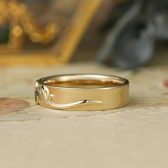 Vintage Scroll Leaf Inspired Natural Green Sapphire Men's Band - Everett